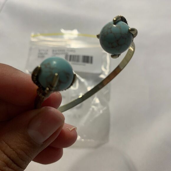 BANSRI SILVER Natural Stone Turquoise with Phoenix Feet Cuff Bracelet Y2K STYLE - Picture 2 of 5